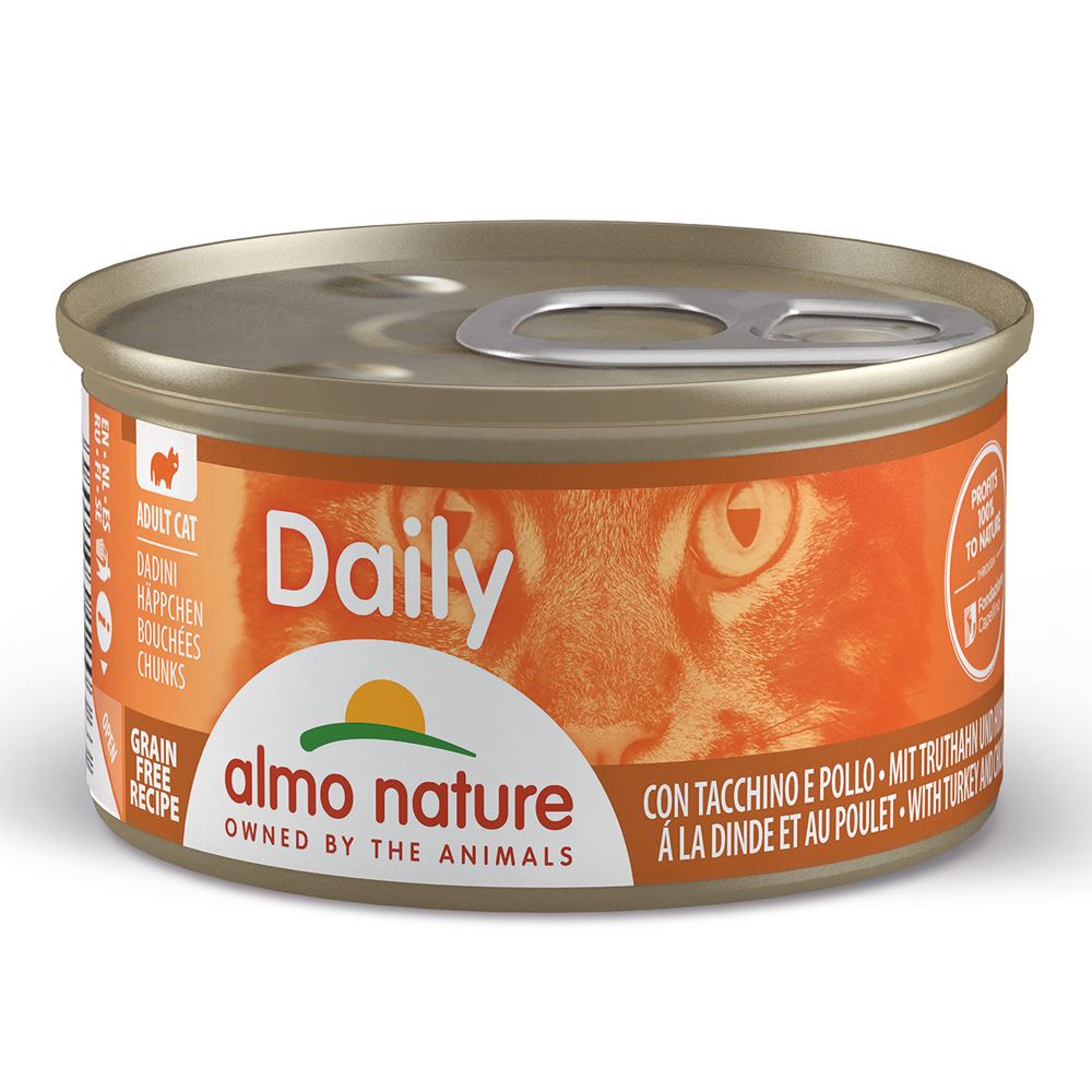 ALMO NATURE "CAT DAILY" - PEDAÇOS DE PERÚ E FRANGO (24 UNIDADES)