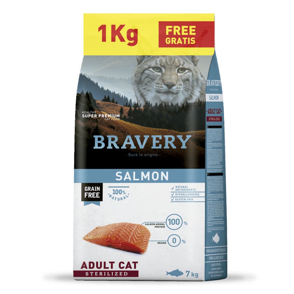 BRAVERY - SALMON ADULT CAT STERILIZED (7 KG + 1 KG)