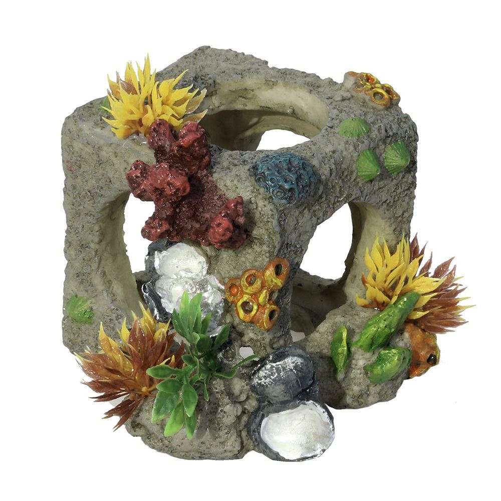 DECORAÇÃO PARA AQUÁRIO - CUBO COM CORAIS E ALGAS