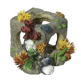 DECORAÇÃO PARA AQUÁRIO - CUBO COM CORAIS E ALGAS