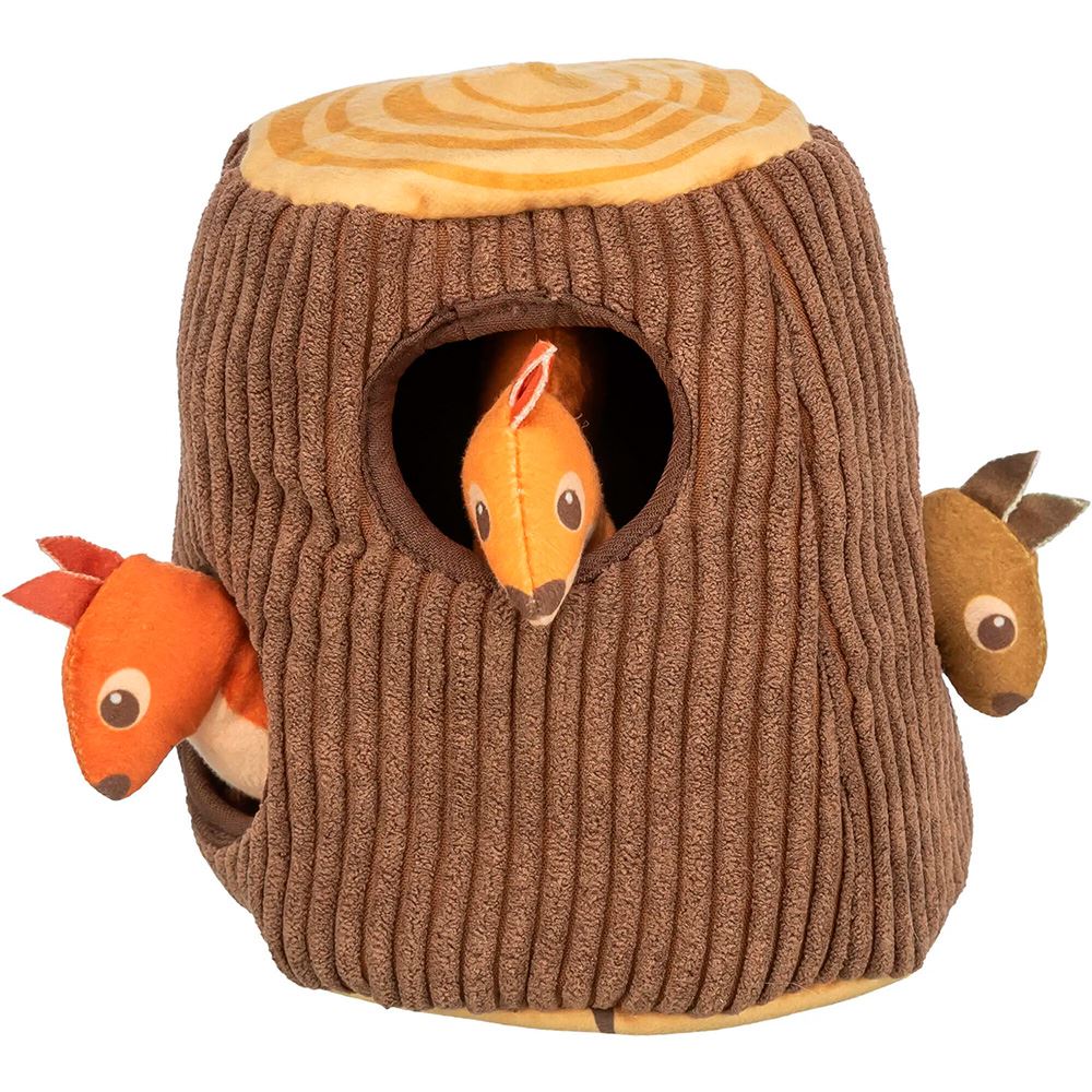 TRONCO DE ÁRVORE COM ESQUILOS EM PELÚCIA