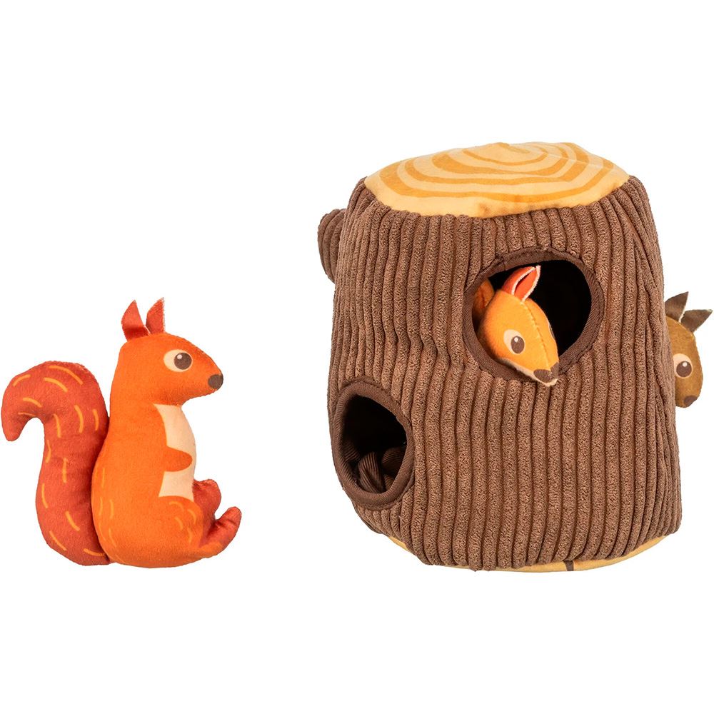 TRONCO DE ÁRVORE COM ESQUILOS EM PELÚCIA